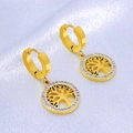 Gold Tree of Life drop earrings with crystal pavé and hypoallergenic leverback hooks - Earrings