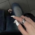 Silver sterling ring with square zircon and pearl, elegant multi-layered wrap design - Vine Rivet Open Ring