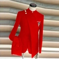 Men's plus size red suit set with mandarin collar and side buttons for formal banquets - XXS / Red