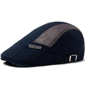 Dark blue cotton flat cap with breathable gray mesh and adjustable metal buckle - Adjustable / Navy Blue