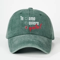 Berretto da baseball in denim lavato verde scuro con stampa spagnola e cinturino regolabile - Taglia unica / Verde Scuro