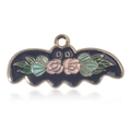 Pendentif chauve-souris en émail avec roses roses et feuilles vertes pour bijoux DIY - Chauve-souris Fleurie