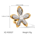 Detailed dimensions of a creative gold and silver flower ring with a white pearl center - Creative Flower Artificial Pearl Style (XZ-R30527)