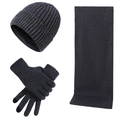 Winter 3-piece knit set with thick dark grey beanie, scarf and touchscreen gloves - Navy (No Label)