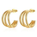 Chic 18K gold plated stainless steel triple layered C-shaped hoop earrings for women - Triple Layer Round Earrings (MS-029) / 25mm / Gold