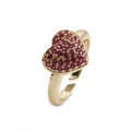 Anello regolabile in rame dorato con cuore intarsiato di pietre di zirconia rosse - Aperto Regolabile / Rosa Rosso