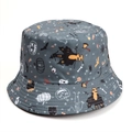 Detail of grey Halloween bucket hat featuring pumpkin, ghost and skull prints - M (56-58cm) / Dark Grey Halloween All-Over Print (Style I)