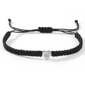 Adjustable black nylon braided heart bracelet featuring an engraved letter W charm - Silver Heart-W / Black