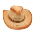 Cappello di paglia stile western con sfumatura marrone e fascia decorativa in metallo - Bianco Sporco 1 (Strass Centrale)