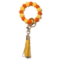 Luminous orange and yellow silicone bead keychain bracelet with bright yellow leather tassel - Orange