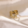 Golden stainless steel letter Q open ring with heart-shaped shadow on silk - Letter Q / Gold