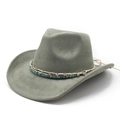 Close-up of sage green cowboy hat featuring intricate beaded bands and wide curved brim - M(56-58cm) / Army Green Suede