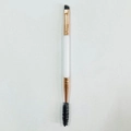 Dual-ended eyebrow brush with white handle, rose gold ferrule and spiral spoolie - Rose Gold Tube White Handle