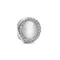 10mm mesh bracelet charm with a silver frame, white round gem, and crystal halo - Silver Pave Opal