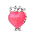 Detailed view of 925 silver charm featuring pink hugging bears and heart enamel detail - Dual Affection Bears Heart Bead