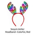 Festive Christmas reindeer headband with flip sequins in vibrant red and multicolor - TK-21CO (Colorful Reversible Sequin Large Antler Headband)
