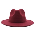 Detailed front view of a wine red felt fedora hat with wide brim and classic crown - M (56-58cm) / Burgundy
