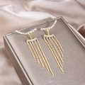 Sparkling gold tassel earrings with silver needle and white rhinestones on silk - Gold Multi-chain Rhinestone Tassel