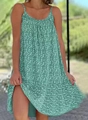 Green sleeveless polka dot floral slip dress with a loose A-line summer silhouette - S / Bottoms / Green