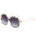 Floral round sunglasses with purple gradient lenses and pearl-accented wavy temples - Floral Frame Gradient Grey Lens