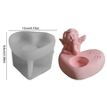 Pink heart-shaped candle holder with praying angel and its white silicone mold - NO.2 Angel Boy Heart Candlestick / 12x8.6cm