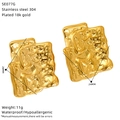 Detailed size view of irregular gold textured stainless steel earrings with measurements - Crinkled Square Style (SE077G)