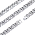 Iced out silver Cuban link chain necklace with sparkling rhinestones and square clasp - 20inch(50cm) / Silver Necklace