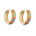 Créoles rétro plaquées or 18 carats avec émail géométrique rouge, jaune et turquoise - Or Multicolore