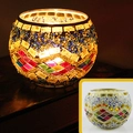 Colorful spherical mosaic glass candle holder with warm glowing light effect - Dynamic Wave