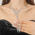 Silver bridal jewelry set featuring rhinestone necklace and dangling earrings - Hollow Rhinestone Silver 2-Piece Set(DTN14026615S)