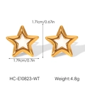 Detail view of gold star earrings with white enamel including size and weight measurements - Star Stud Earrings (HC-E10823-WT) / Gold