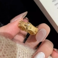 Vintage style gold clover ring with center clear stone and brushed finish for women - Gold Vintage Clover Inlaid Gemstone Ring (J6666)