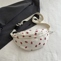 Sac bandoulière en velours côtelé blanc avec imprimé fraises et sangle réglable - Blanc