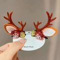 Cute Christmas reindeer antler hair clips with red berries and golden glitter ornaments - 11# Christmas Hair Clip - Snowflake Pomegranate Brown Antler Pair