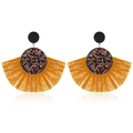 Pendientes bohemios en forma de abanico con borlas amarillas y cristales de colores - Estilo de Circonita / Marrón (5911)