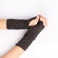 Warm dark grey-brown cable knit fingerless gloves for women featuring ribbed cuffs - One Size / Dark Gray