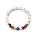 Elastic beaded bracelet with white howlite stones and seven colorful energy chakra beads - White Beaded Bracelet