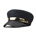 Stylish black newsboy cap for women featuring a gold metallic band and M logo detail - Navy (Gold Trim)