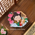 Tang Dynasty girl figurine butterfly theme 3D resin statue for room decoration - Butterfly Loves Flower / Ancient Style Ornament Series
