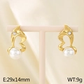 Pendientes de corazón en acero dorado con perla blanca y cristal brillante - Dorado