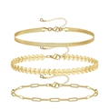 Three-piece gold layered chain bracelet set with snake, arrow, and paperclip styles - Gold Snake/Arrow/Paperclip Chain Style Combination (15)