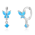 925 silver butterfly earrings featuring vibrant sky blue stone inlays on white backdrop - White Gold - Sky Blue Artificial Turquoise