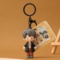 Portachiavi con statuetta di ragazzo cartone animato, capelli grigi e gancio a moschettone - confezione in sacchetto opp individuale / Stile coreano per coppie (nero, uomo)