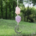 Suspension de voiture artisanale avec améthyste, quartz rose et pendentif lune en argent - Quartz Rose + Améthyste (Corde Beige)
