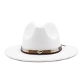 Classic white wool felt fedora with decorative leather band and gold shell detail - M (56-58cm) / White