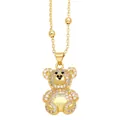 Elegant gold teddy bear pendant necklace with sparkling white and black cubic zirconia stones - Style A (Plain Belly / Black Eyes)