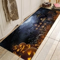 Halloween floor mat with glowing pumpkins and spooky house design on wooden floor - 40x60cm / Haunted House Pumpkin