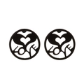 Black round hollow stud earrings with heart and leaf pattern in stainless steel - LOVE Hollow Heart / Black