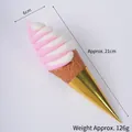 Pink and white swirl 21cm artificial ice cream cone prop with dimensions marked - Pink and White