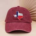 Gorra de béisbol de algodón lavado burdeos con bordado de la bandera de Texas - Talla única / Burdeos